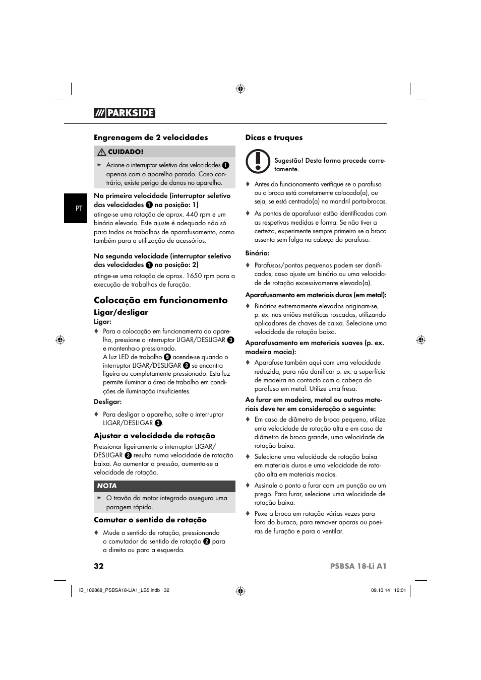 Colocação em funcionamento | Parkside PSBSA 18-Li A1 User Manual | Page 35 / 64