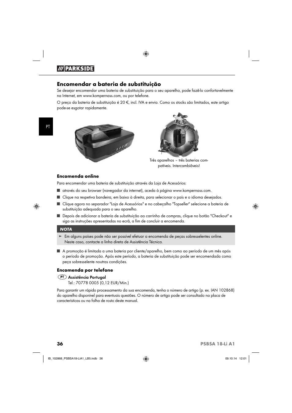 Encomendar a bateria de substituição | Parkside PSBSA 18-Li A1 User Manual | Page 39 / 64