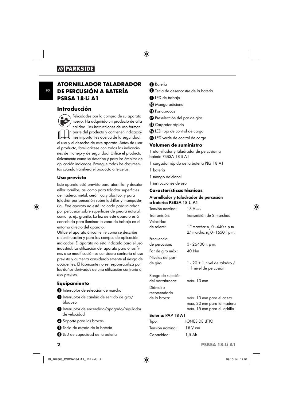 Parkside PSBSA 18-Li A1 User Manual | Page 5 / 64
