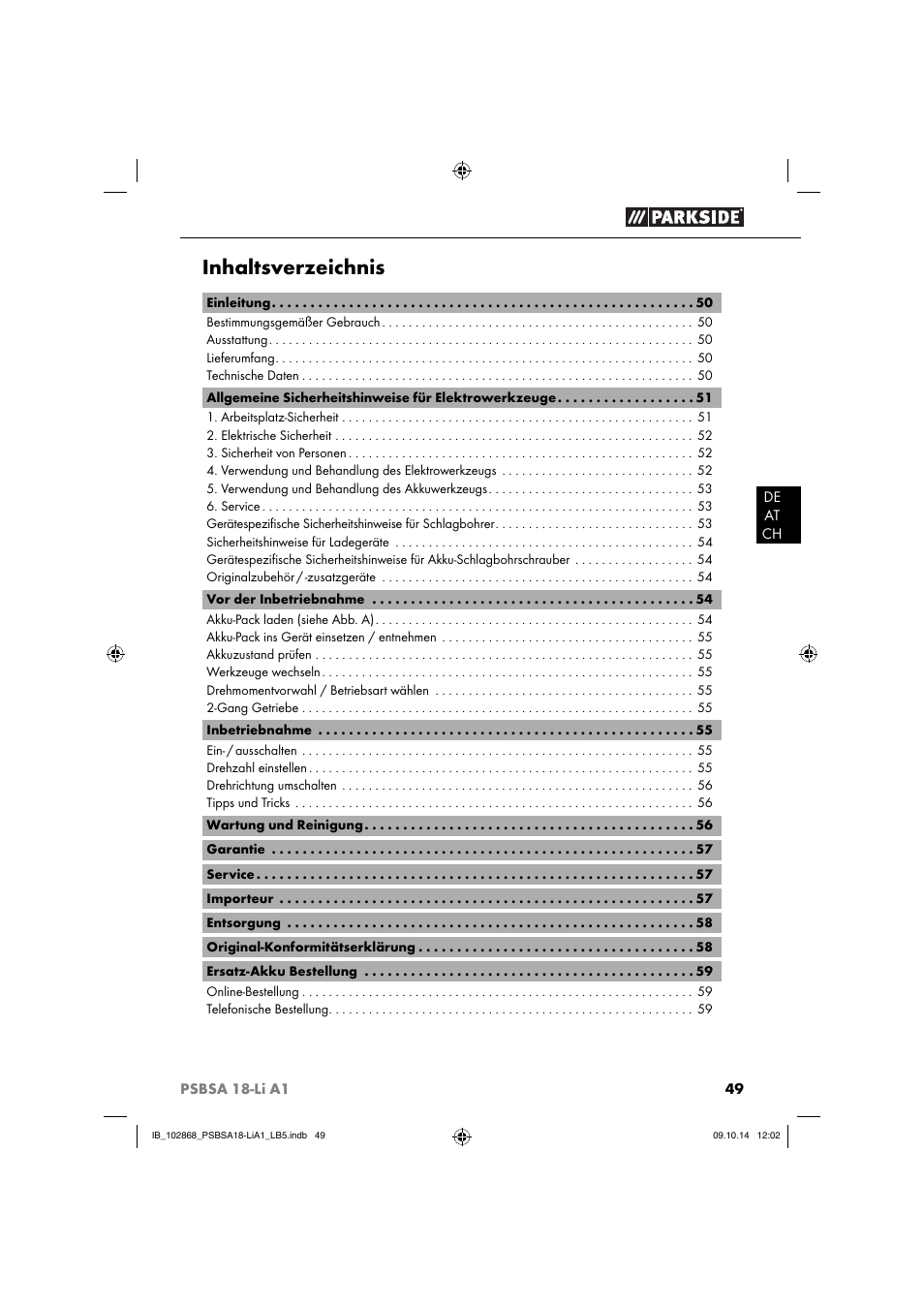 Parkside PSBSA 18-Li A1 User Manual | Page 52 / 64
