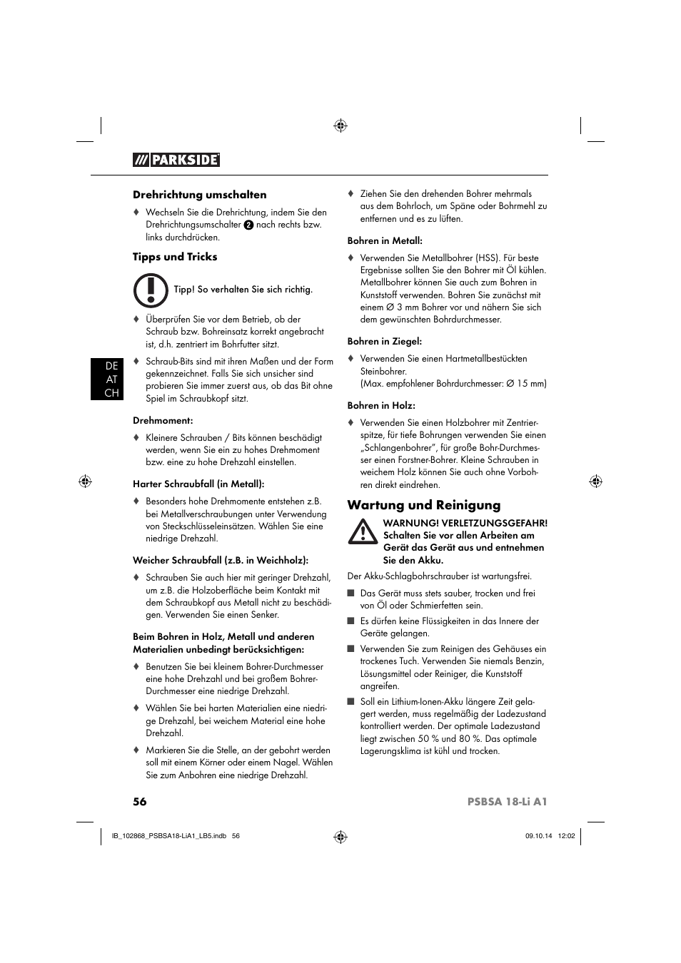 Wartung und reinigung | Parkside PSBSA 18-Li A1 User Manual | Page 59 / 64