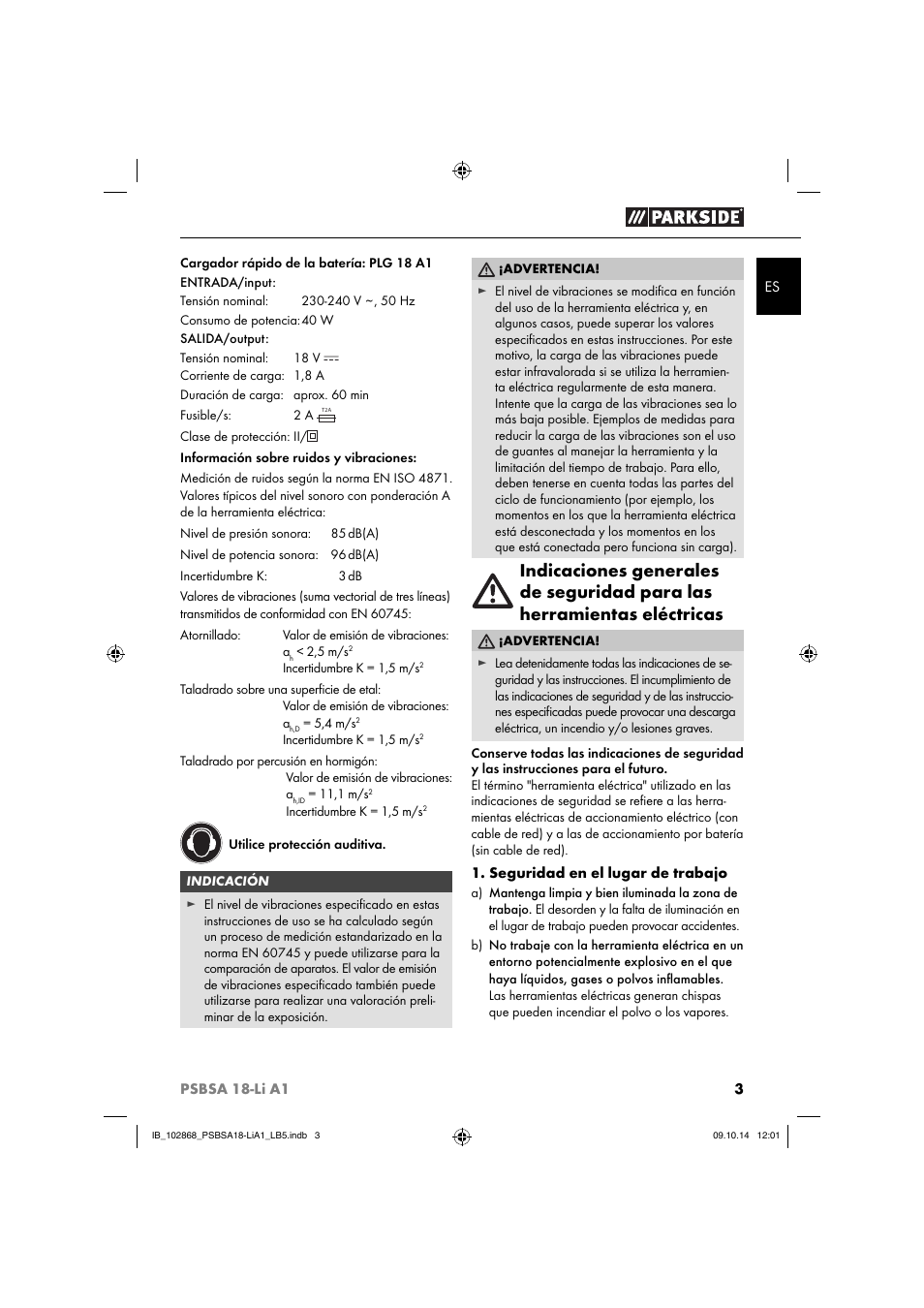 Parkside PSBSA 18-Li A1 User Manual | Page 6 / 64