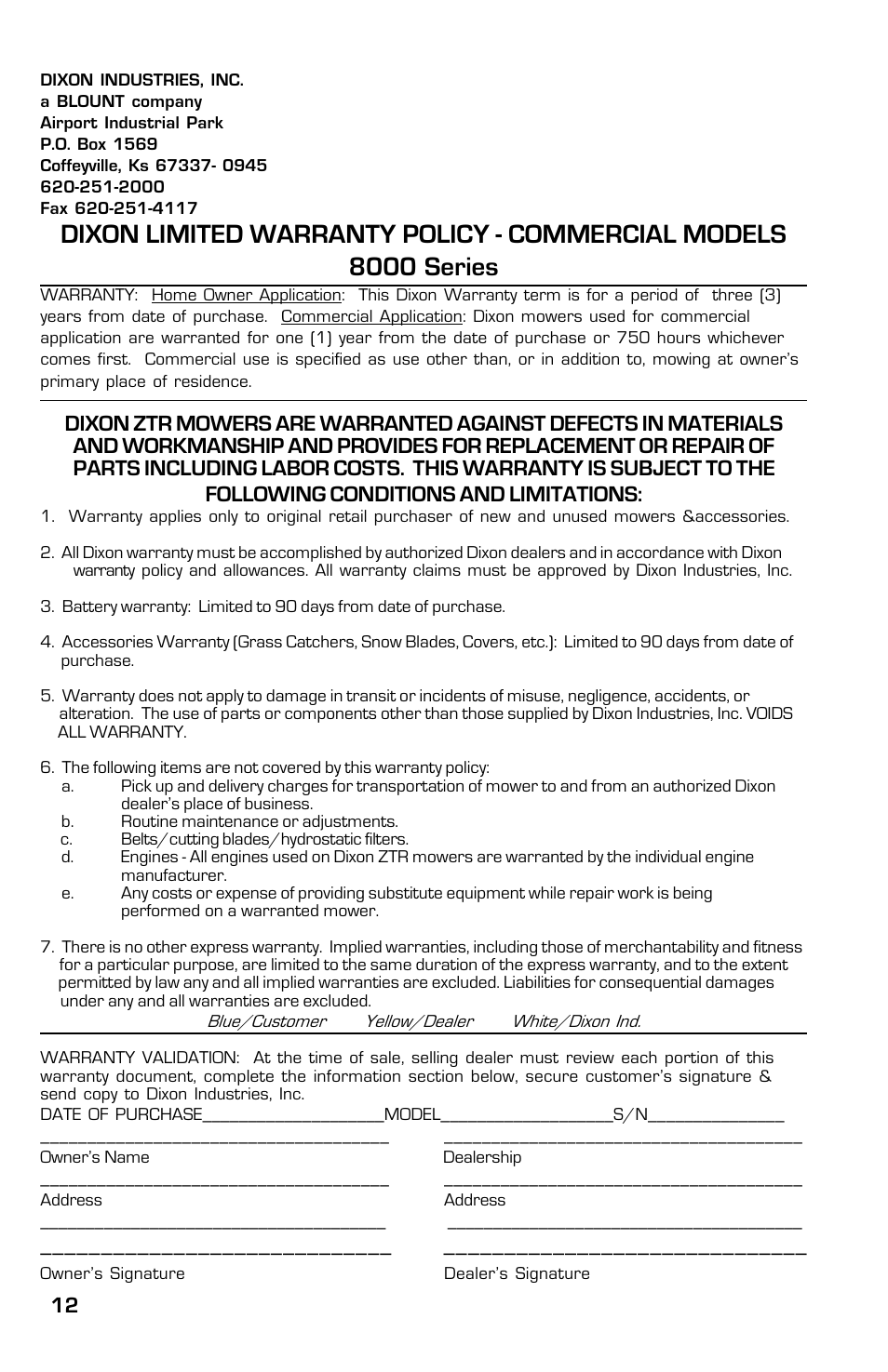 Dixon 8000D User Manual | Page 12 / 44