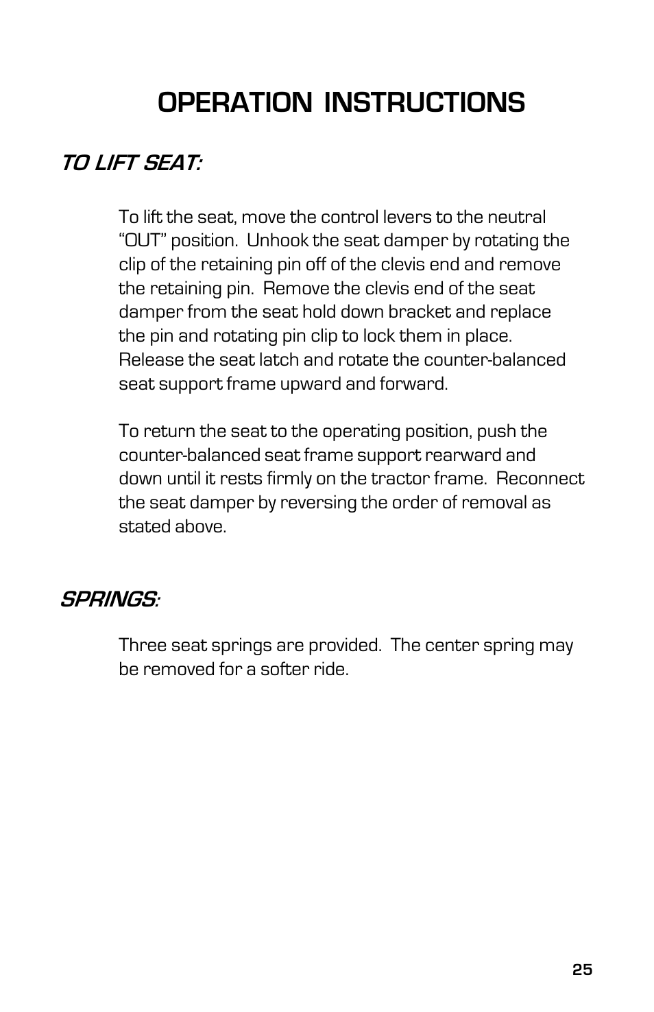 Operation instructions, Springs | Dixon 8000D User Manual | Page 25 / 44