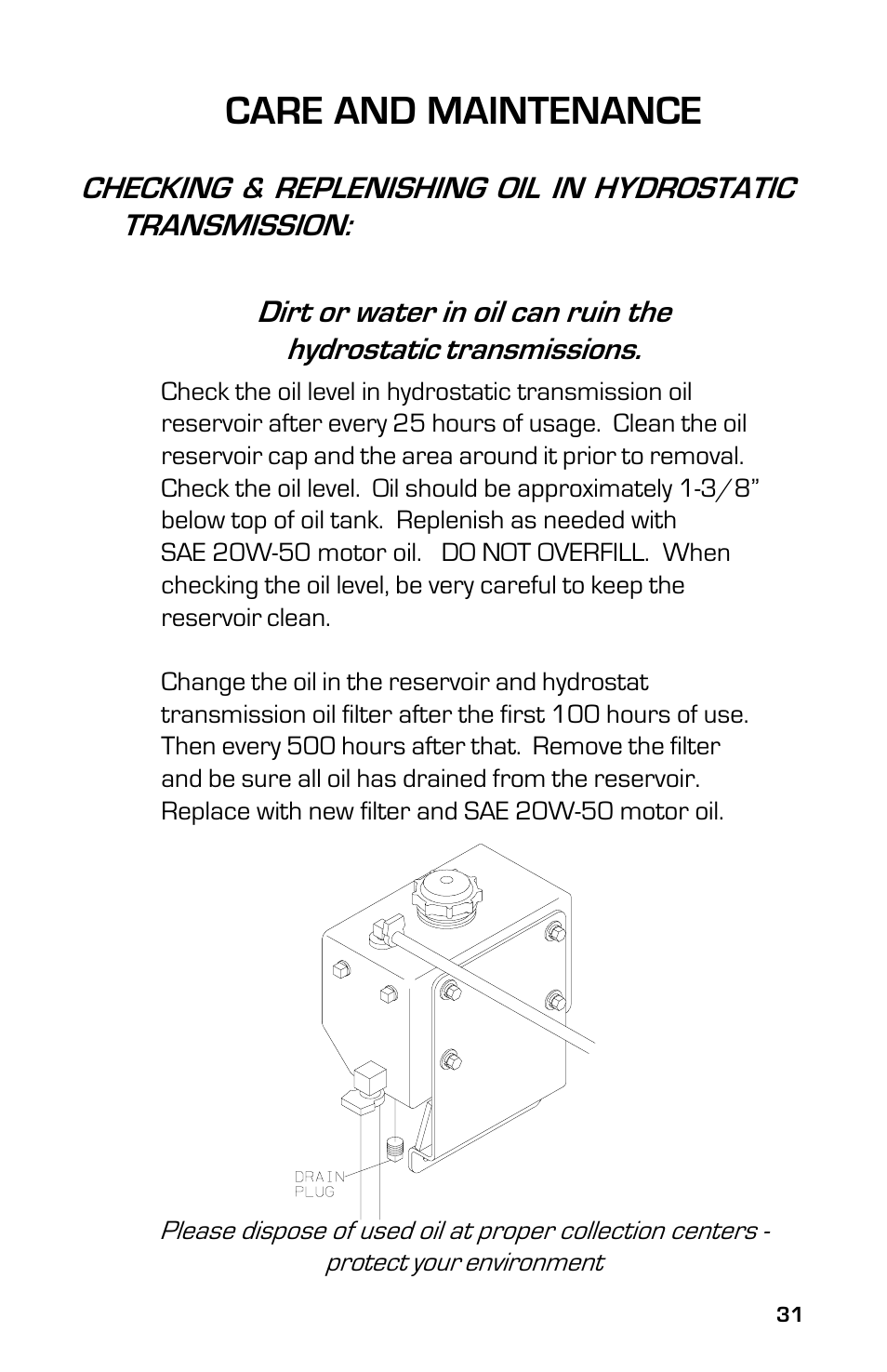 Care and maintenance | Dixon 8000D User Manual | Page 31 / 44