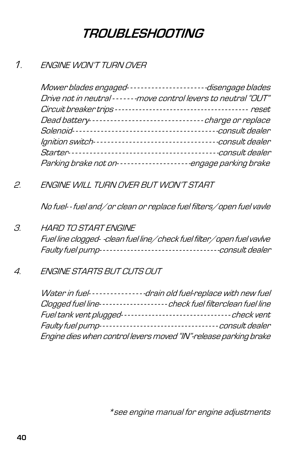 Troubleshooting | Dixon 8000D User Manual | Page 40 / 44