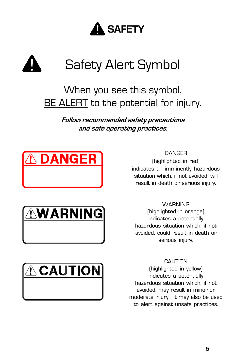 Safety alert symbol, Safety | Dixon 8000D User Manual | Page 5 / 44