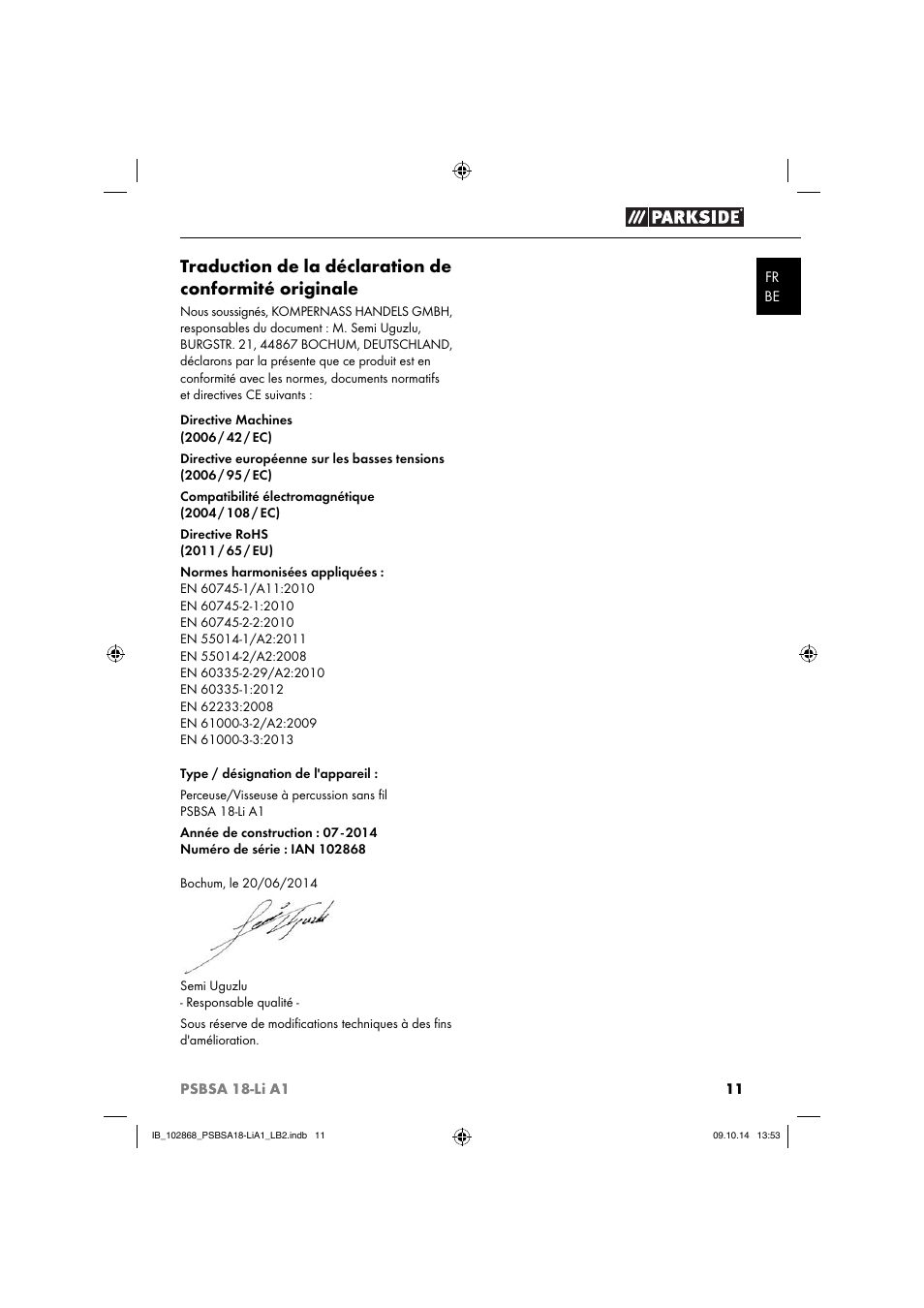 Parkside PSBSA 18-Li A1 User Manual | Page 14 / 40