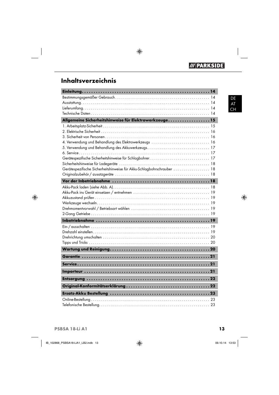 Parkside PSBSA 18-Li A1 User Manual | Page 16 / 40