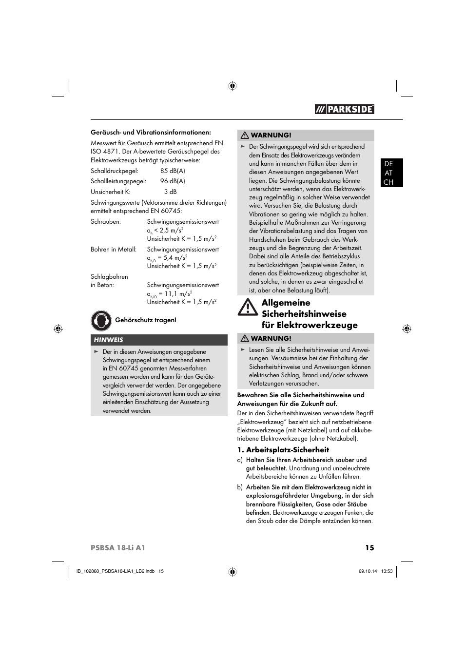Parkside PSBSA 18-Li A1 User Manual | Page 18 / 40