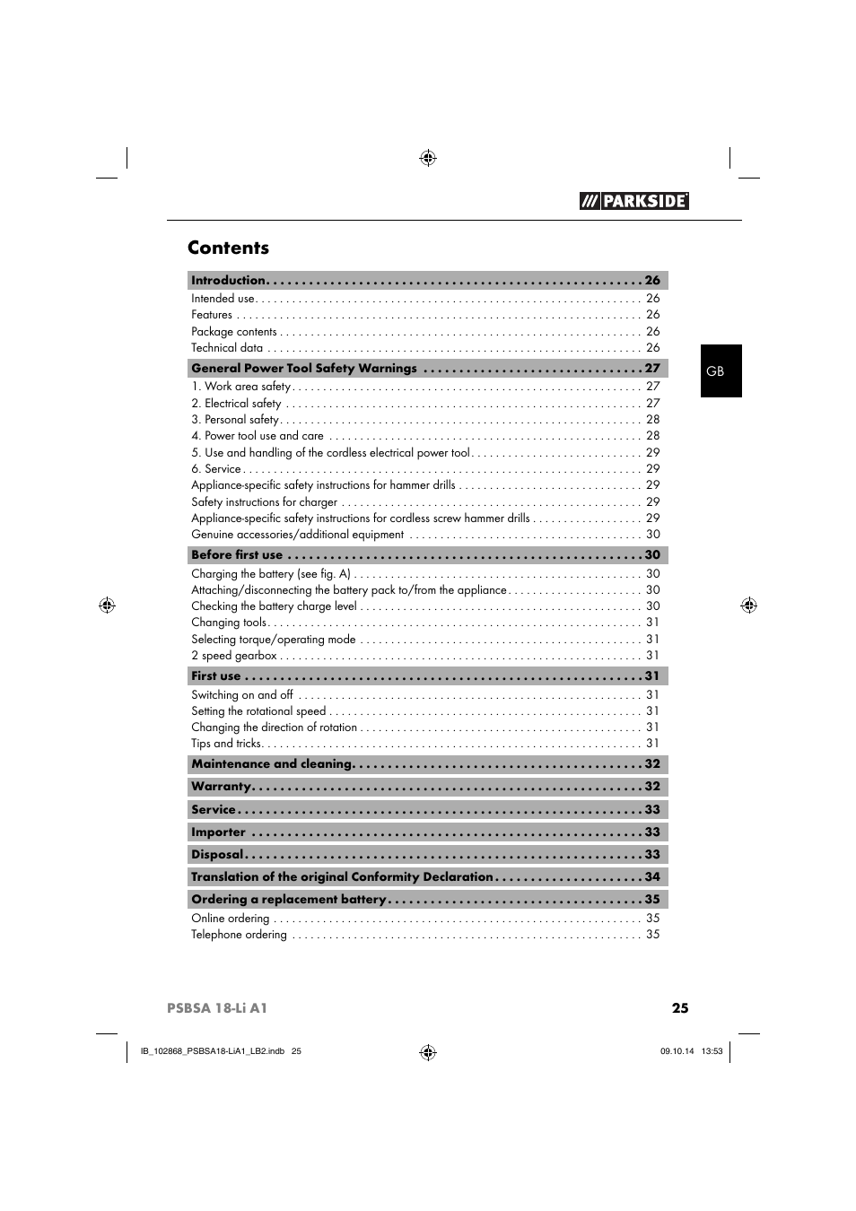 Parkside PSBSA 18-Li A1 User Manual | Page 28 / 40