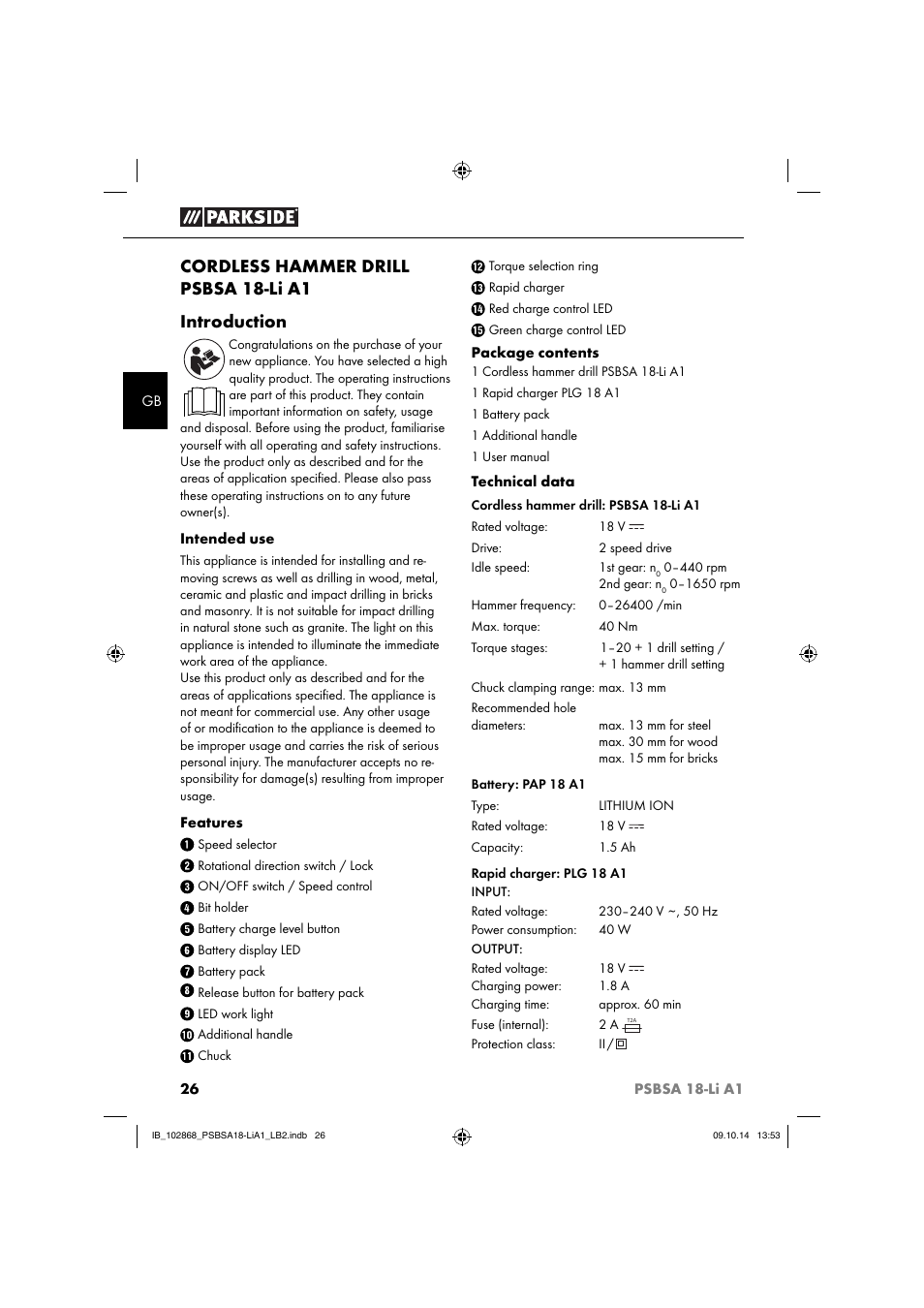 Cordless hammer drill psbsa 18-li a1 introduction | Parkside PSBSA 18-Li A1 User Manual | Page 29 / 40