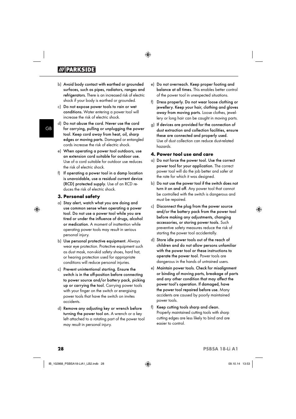 Parkside PSBSA 18-Li A1 User Manual | Page 31 / 40