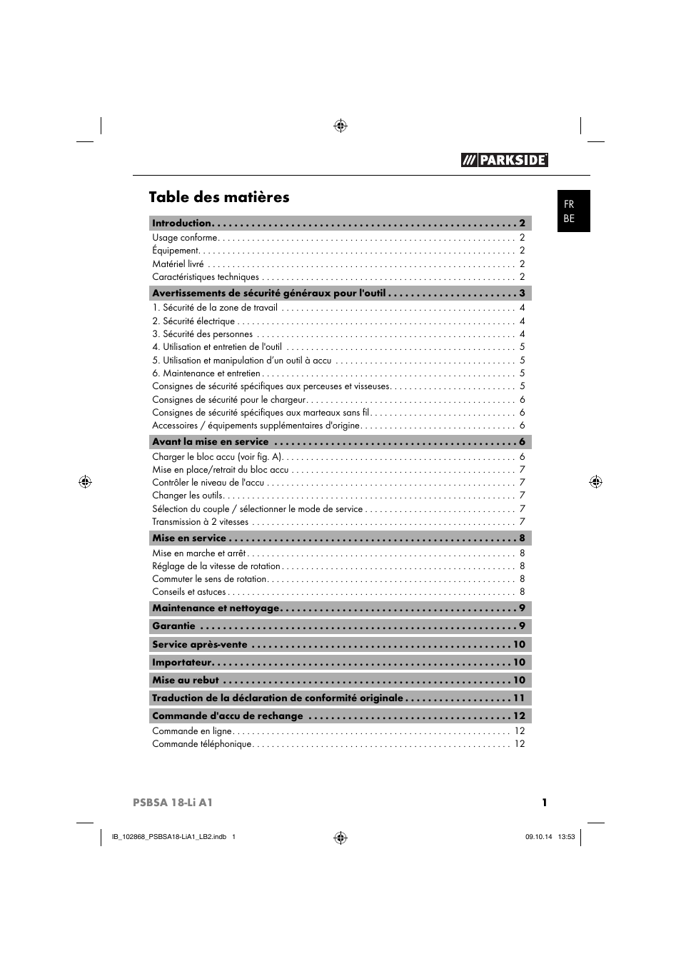 Parkside PSBSA 18-Li A1 User Manual | Page 4 / 40