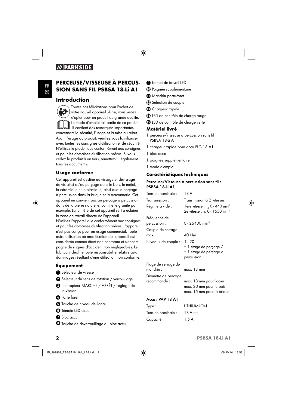 Parkside PSBSA 18-Li A1 User Manual | Page 5 / 40