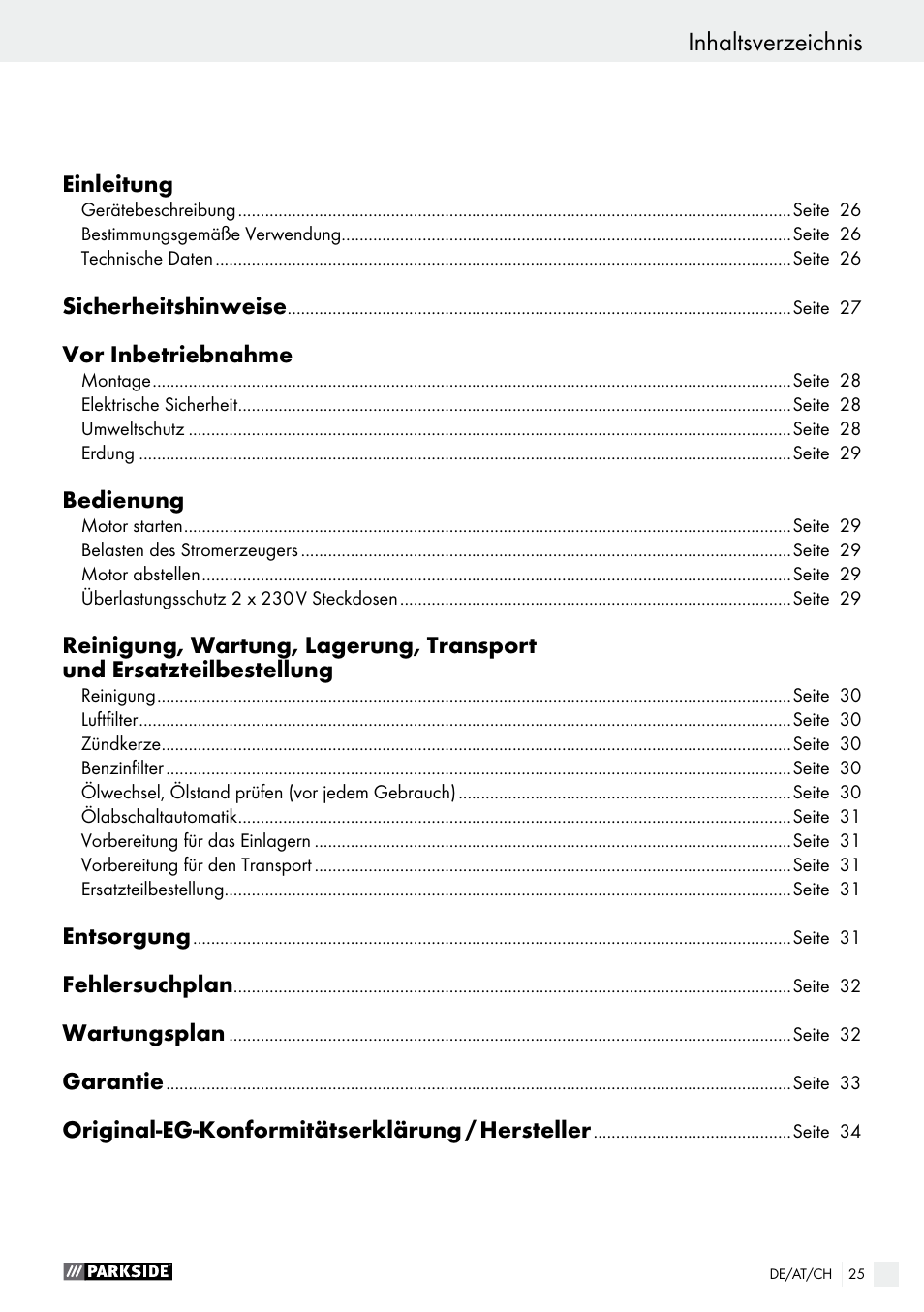 Parkside PSE 2800 A1 User Manual | Page 25 / 35