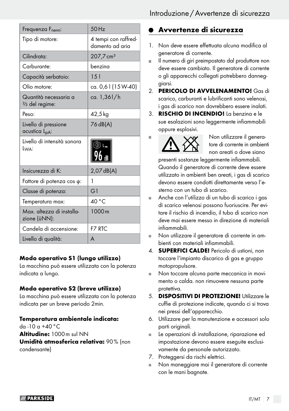 Introduzione / avvertenze di sicurezza, Introduzione, Avvertenze di sicurezza | Parkside PSE 2800 A1 User Manual | Page 7 / 35