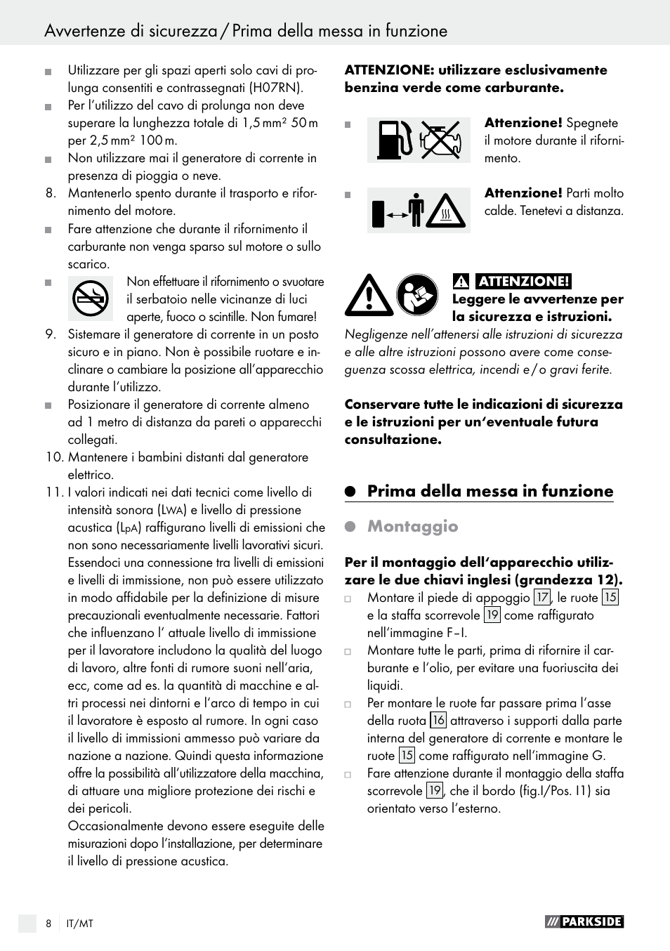 Prima della messa in funzione montaggio | Parkside PSE 2800 A1 User Manual | Page 8 / 35