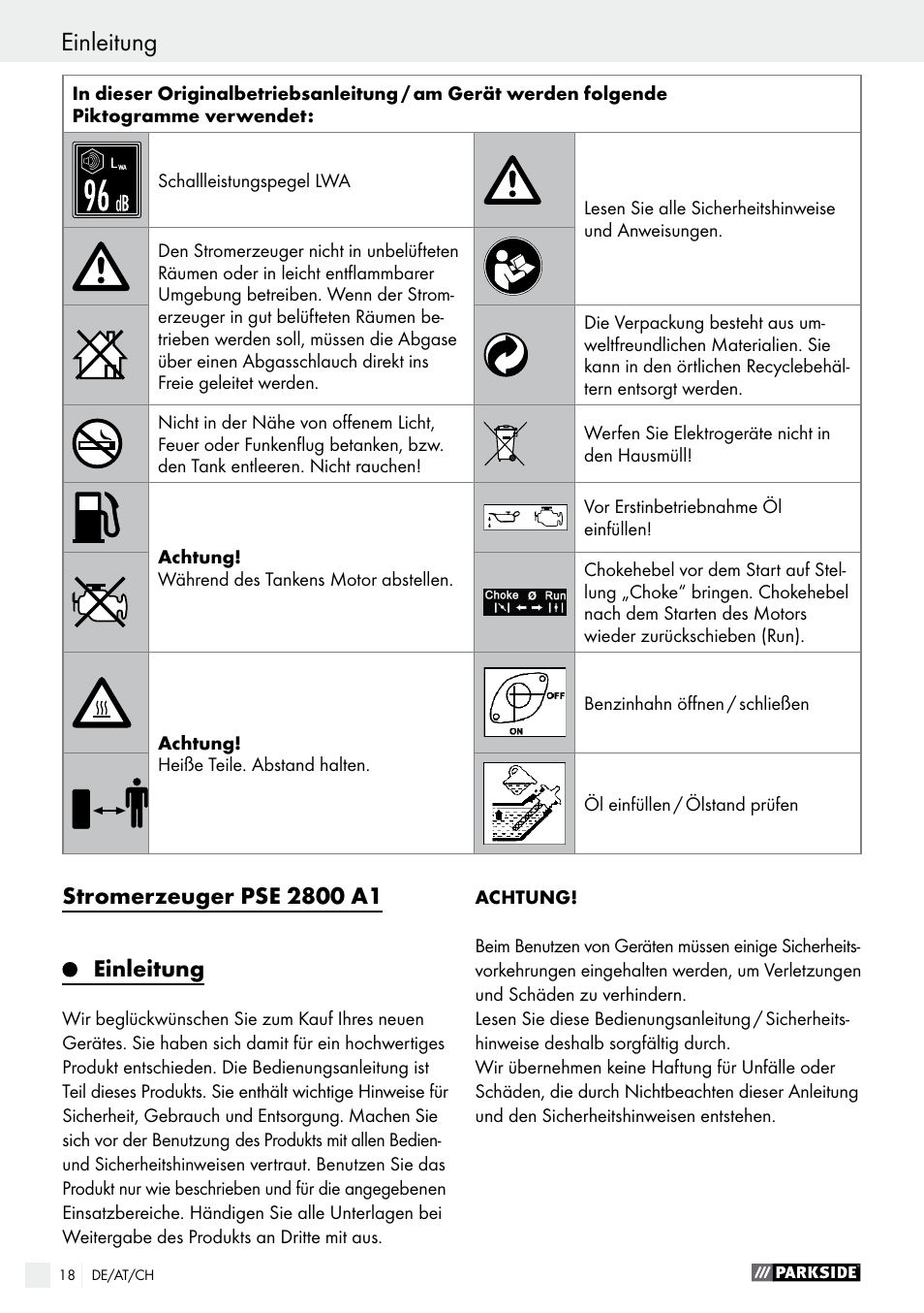 Einleitung | Parkside PSE 2800 A1 User Manual | Page 18 / 37