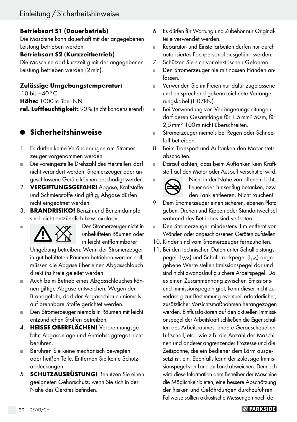 Einleitung / sicherheitshinweise, Sicherheitshinweise | Parkside PSE 2800 A1 User Manual | Page 20 / 37