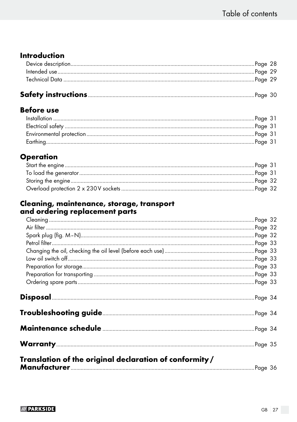 Parkside PSE 2800 A1 User Manual | Page 27 / 37