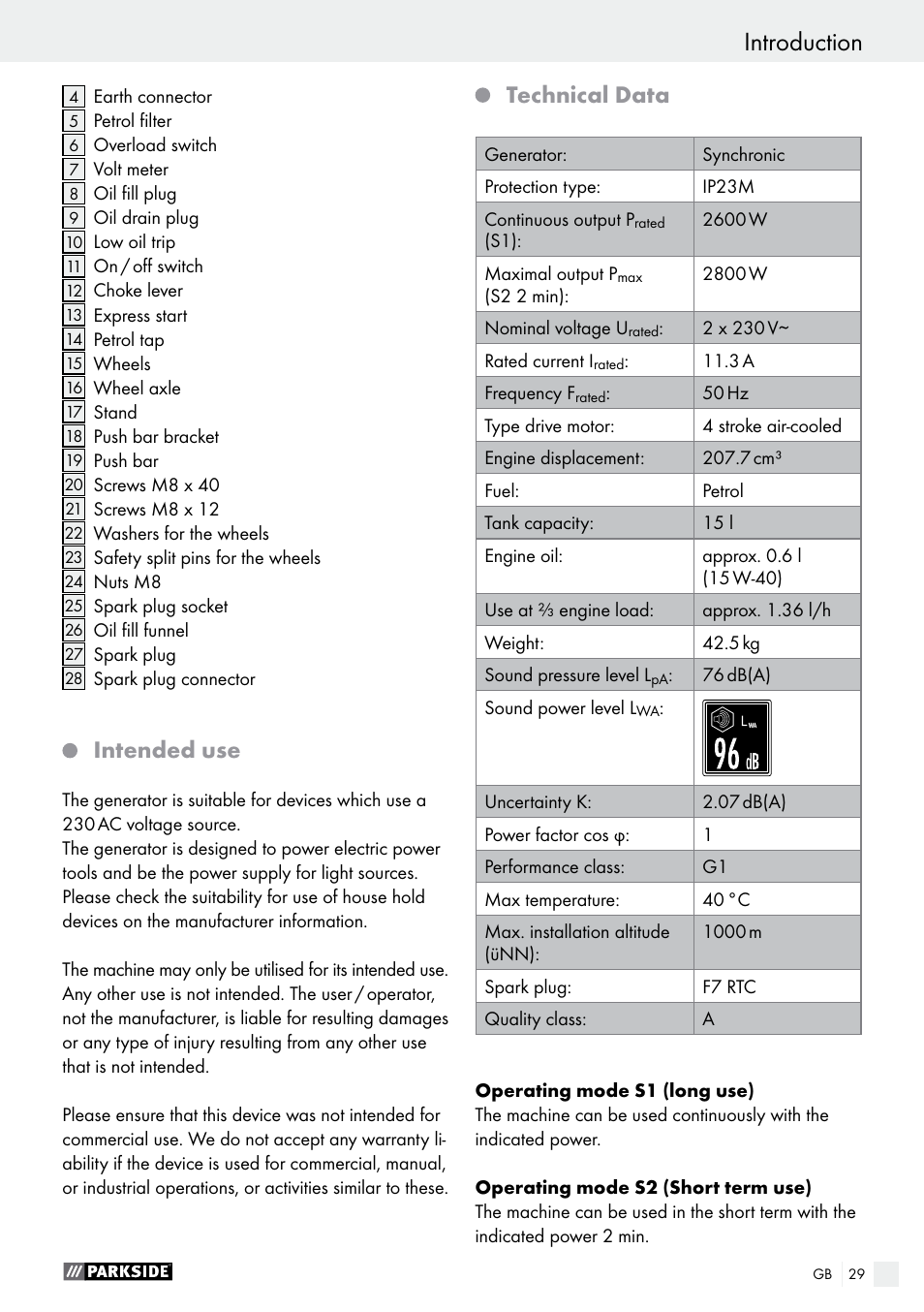 Introduction, Intended use, Technical data | Parkside PSE 2800 A1 User Manual | Page 29 / 37