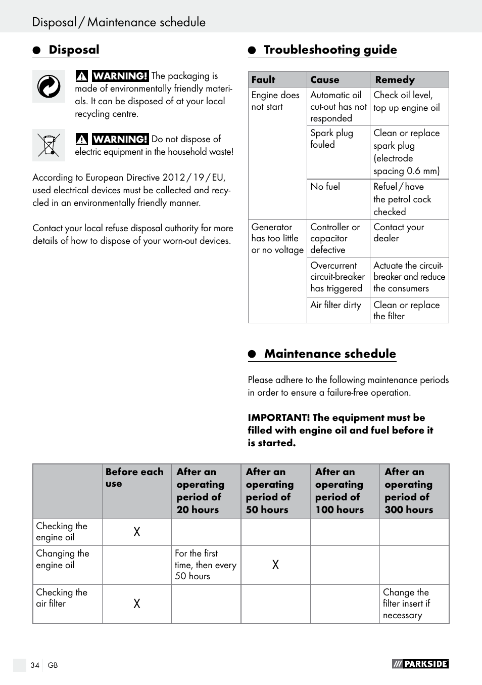 Parkside PSE 2800 A1 User Manual | Page 34 / 37