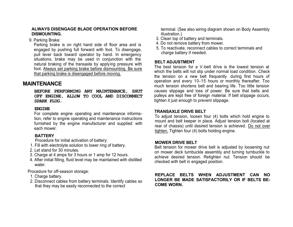 Maintenance | Dixon ZEETER 422 User Manual | Page 6 / 17