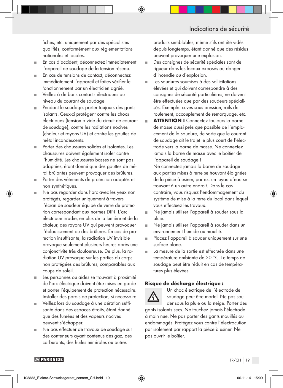 Indications de sécurité | Parkside PESG 120 A1 User Manual | Page 19 / 44