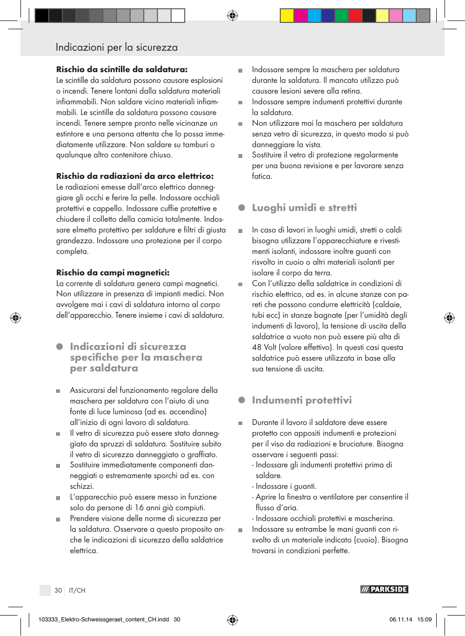 Luoghi umidi e stretti, Indumenti protettivi | Parkside PESG 120 A1 User Manual | Page 30 / 44