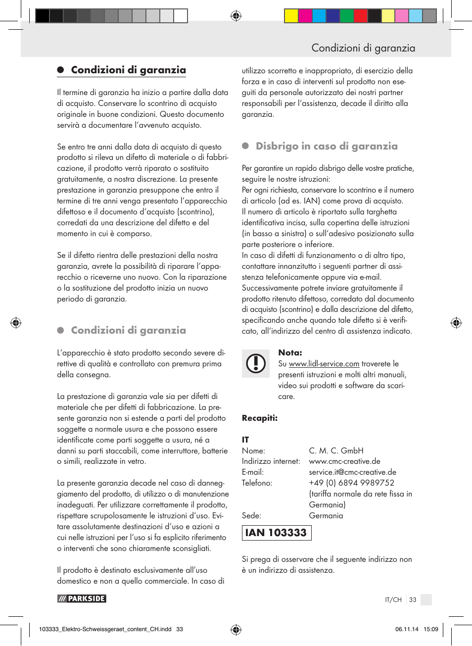 Condizioni di garanzia, Disbrigo in caso di garanzia | Parkside PESG 120 A1 User Manual | Page 33 / 44