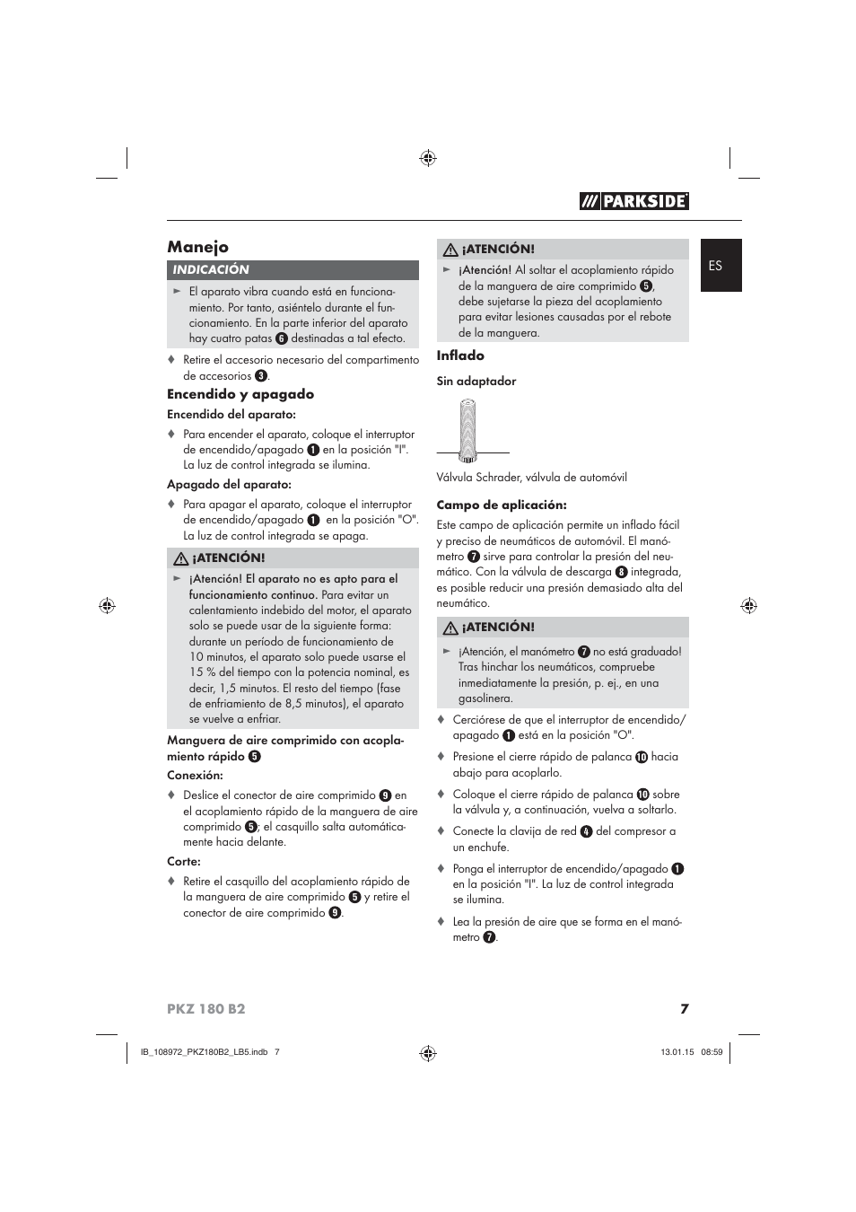 Manejo | Parkside PKZ 180 B2 User Manual | Page 10 / 50