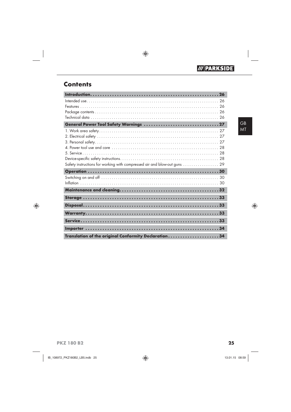 Parkside PKZ 180 B2 User Manual | Page 28 / 50