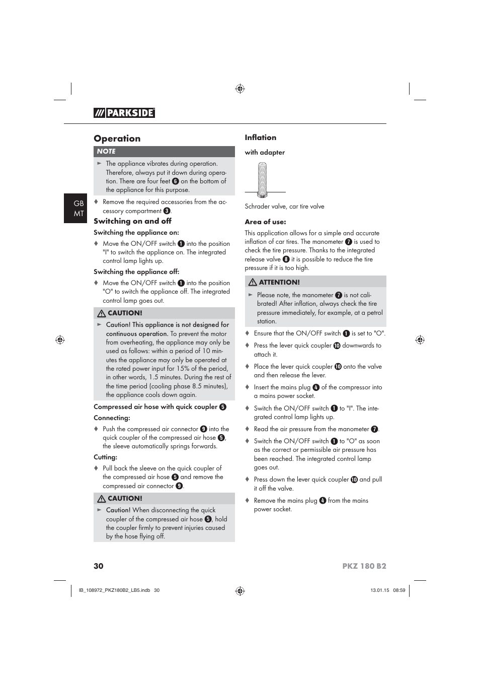 Operation | Parkside PKZ 180 B2 User Manual | Page 33 / 50