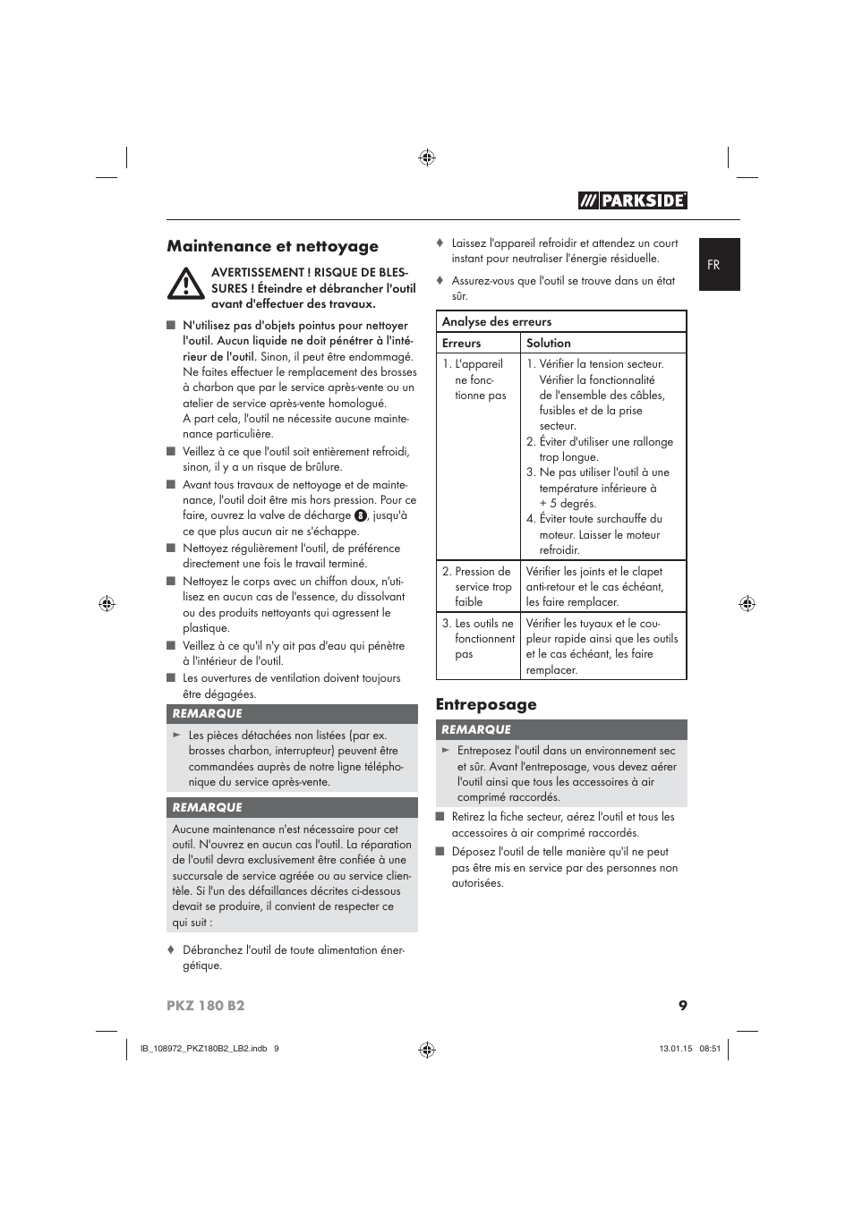 Maintenance et nettoyage, Entreposage | Parkside PKZ 180 B2 User Manual | Page 12 / 38