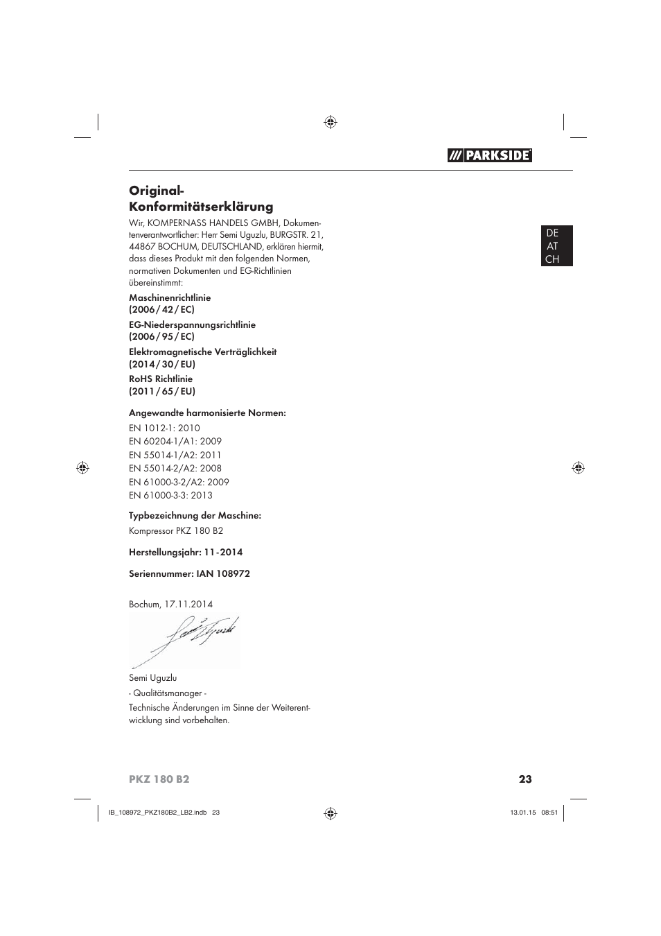 Original- konformitätserklärung | Parkside PKZ 180 B2 User Manual | Page 26 / 38