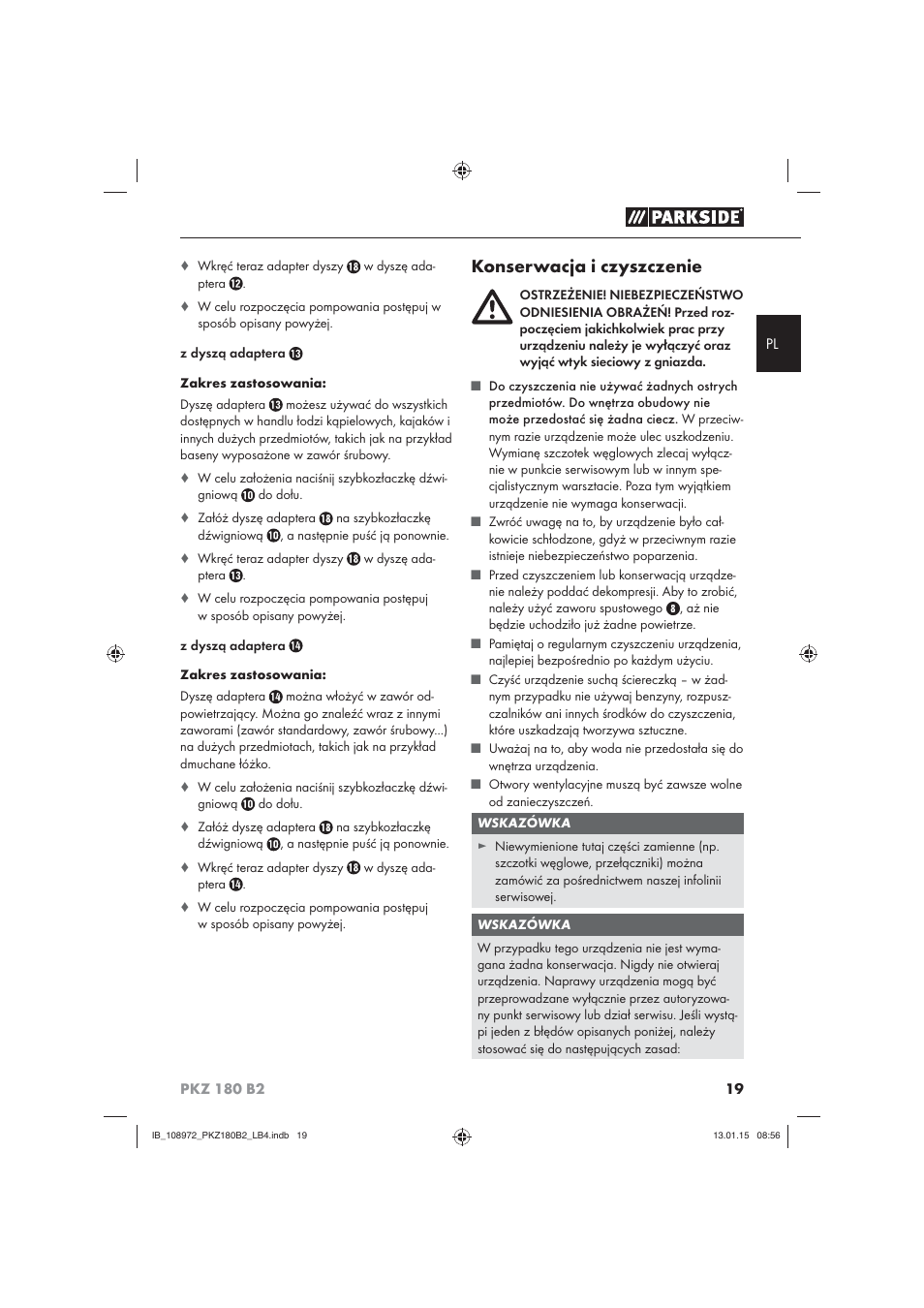 Konserwacja i czyszczenie | Parkside PKZ 180 B2 User Manual | Page 22 / 80