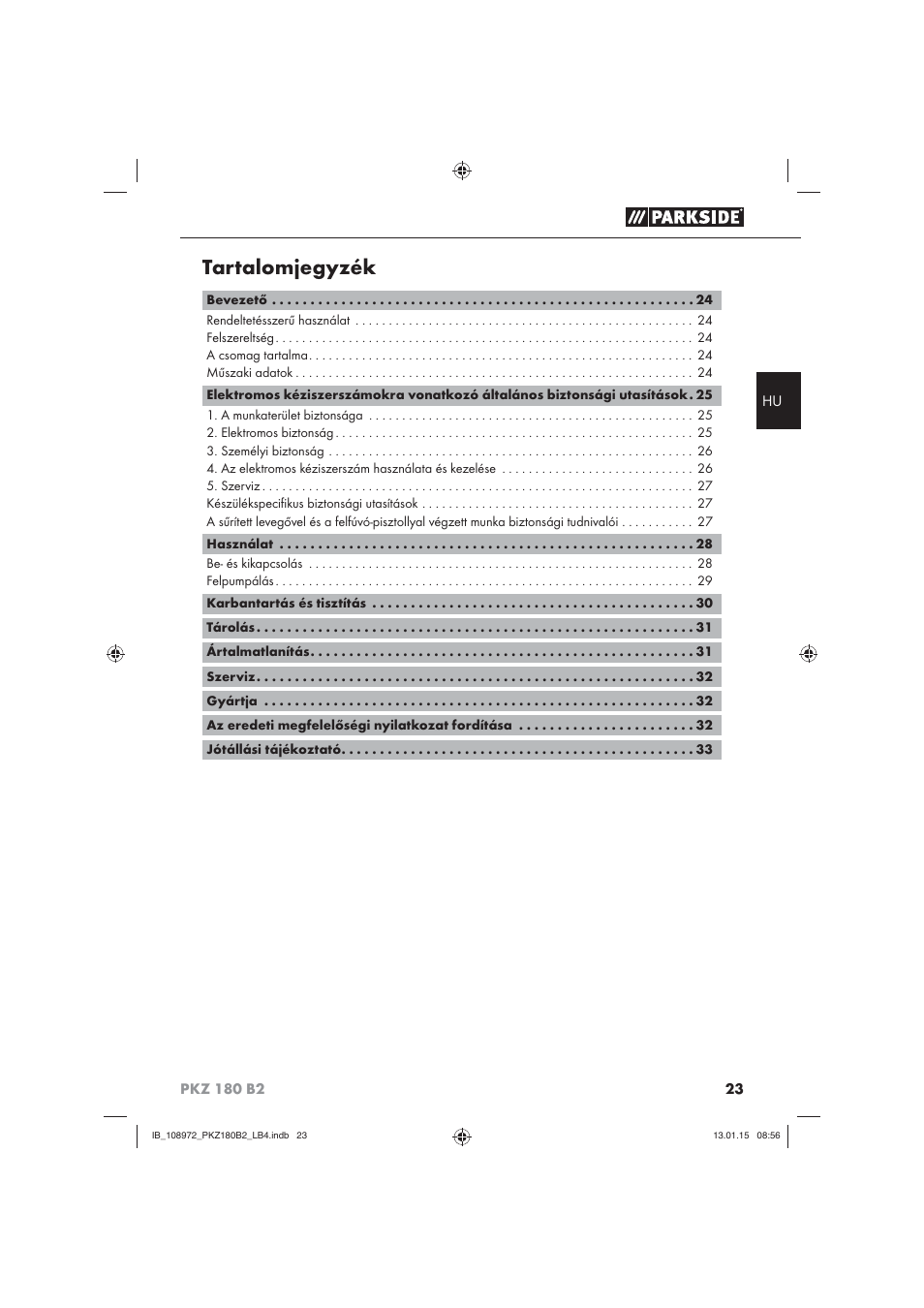 Tartalomjegyzék | Parkside PKZ 180 B2 User Manual | Page 26 / 80