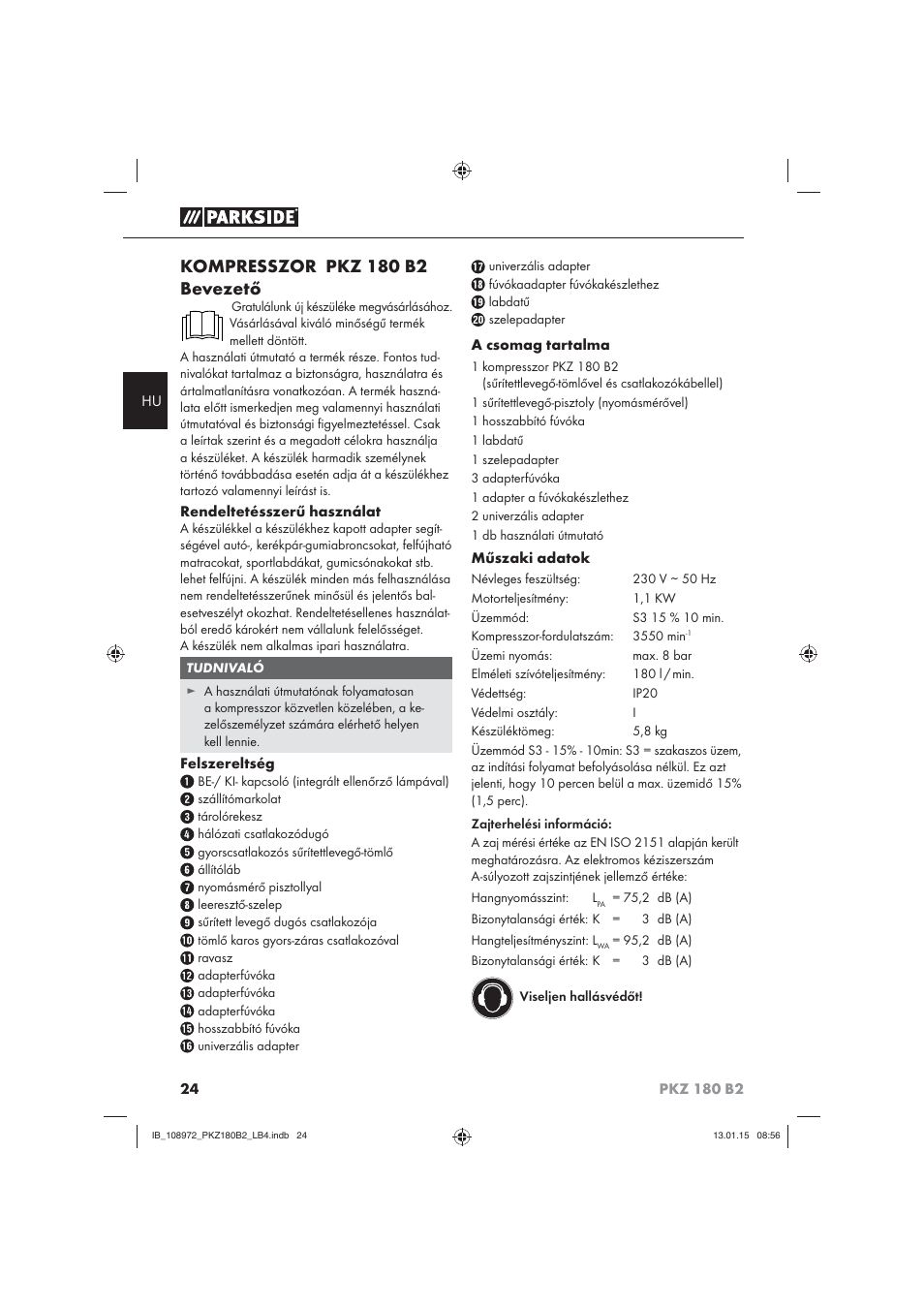 Kompresszor pkz 180 b2 bevezető | Parkside PKZ 180 B2 User Manual | Page 27 / 80