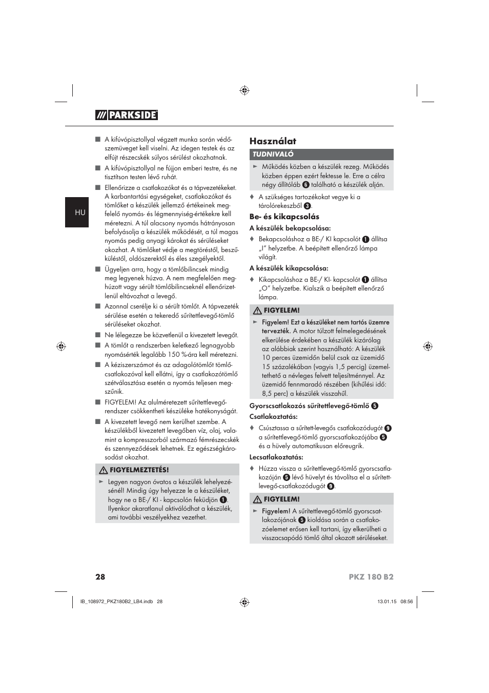 Használat | Parkside PKZ 180 B2 User Manual | Page 31 / 80