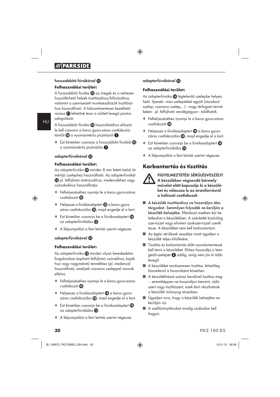 Karbantartás és tisztítás | Parkside PKZ 180 B2 User Manual | Page 33 / 80