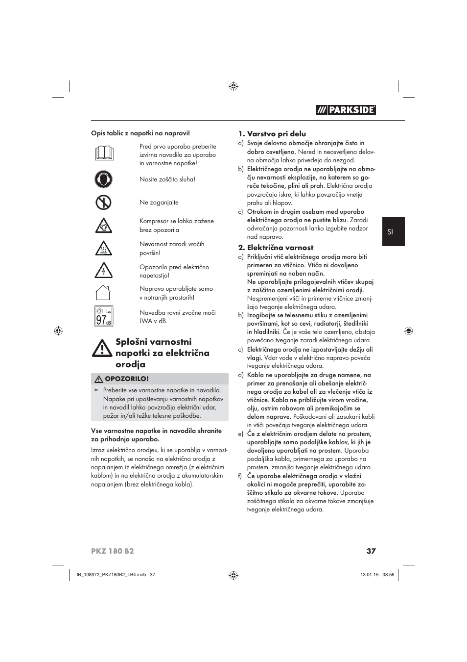 Splošni varnostni napotki za električna orodja | Parkside PKZ 180 B2 User Manual | Page 40 / 80