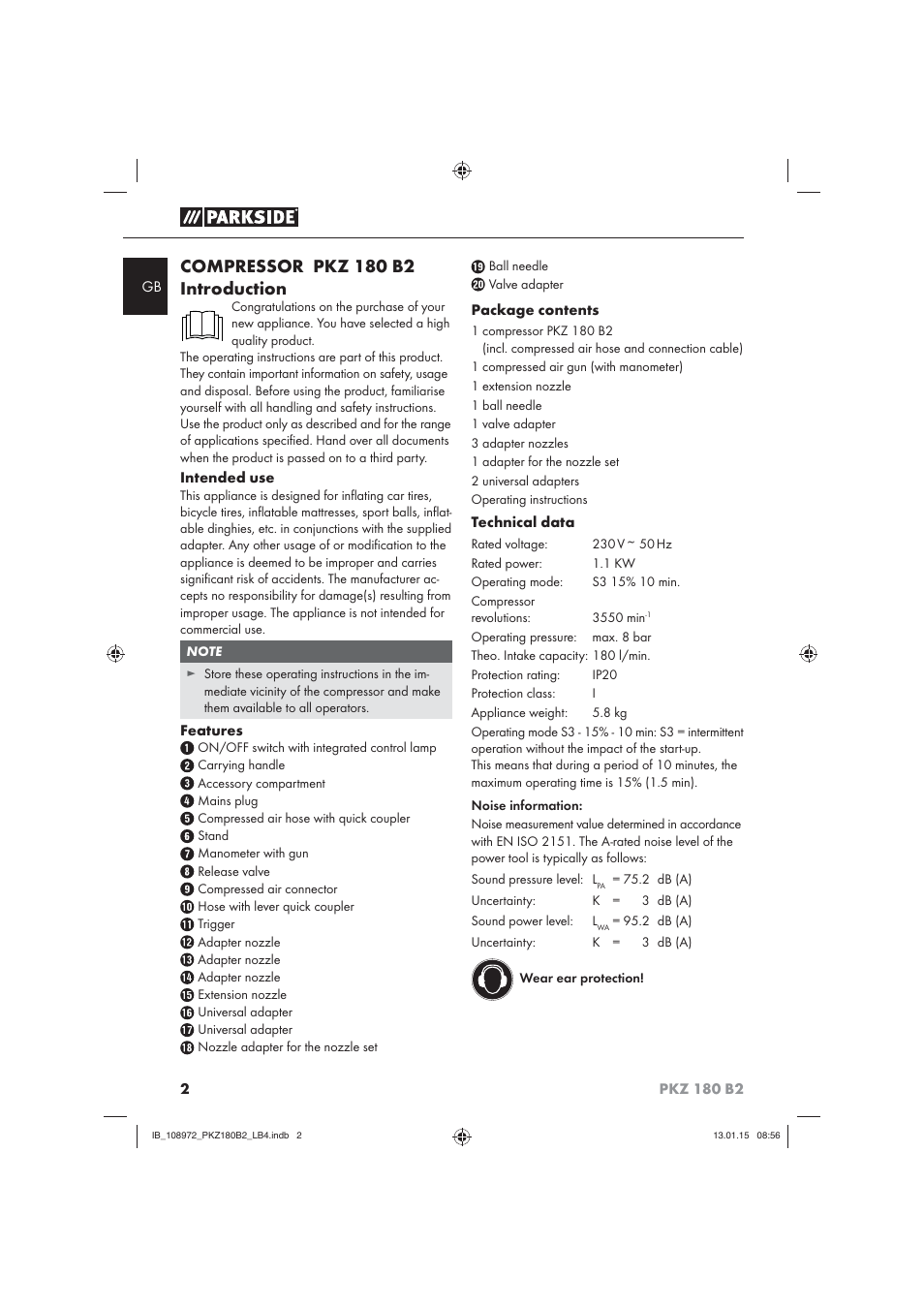 Compressor pkz 180 b2 introduction | Parkside PKZ 180 B2 User Manual | Page 5 / 80