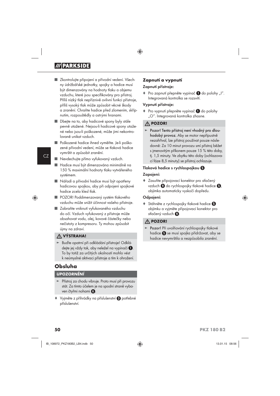 Obsluha | Parkside PKZ 180 B2 User Manual | Page 53 / 80