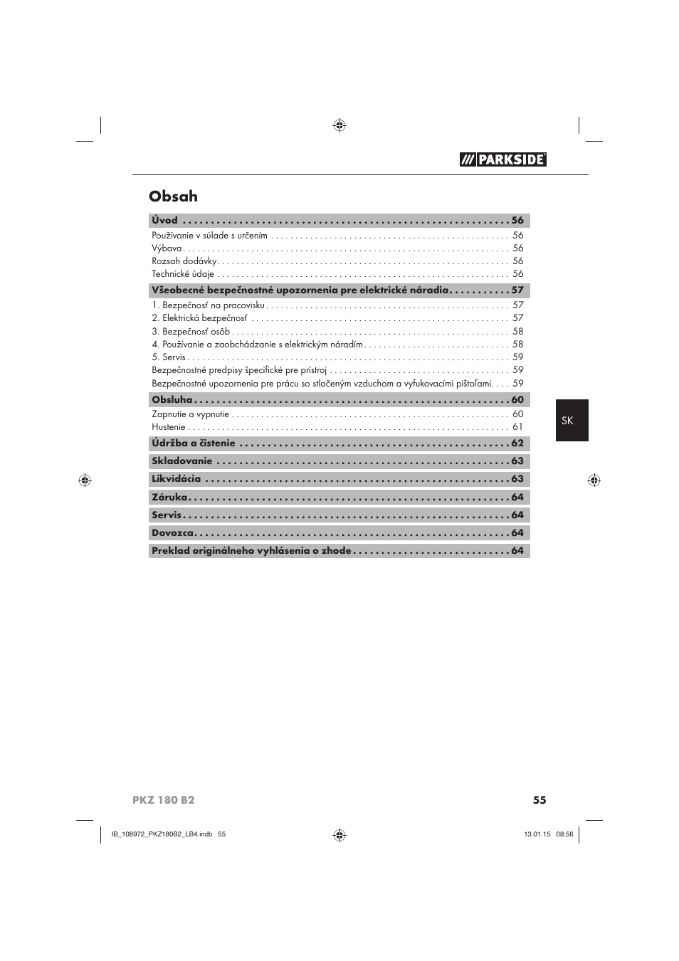 Parkside PKZ 180 B2 User Manual | Page 58 / 80