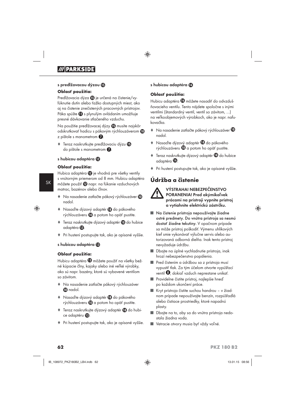 Údržba a čistenie | Parkside PKZ 180 B2 User Manual | Page 65 / 80