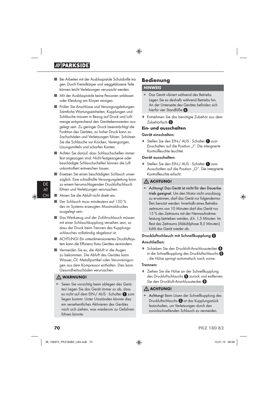 Bedienung | Parkside PKZ 180 B2 User Manual | Page 73 / 80