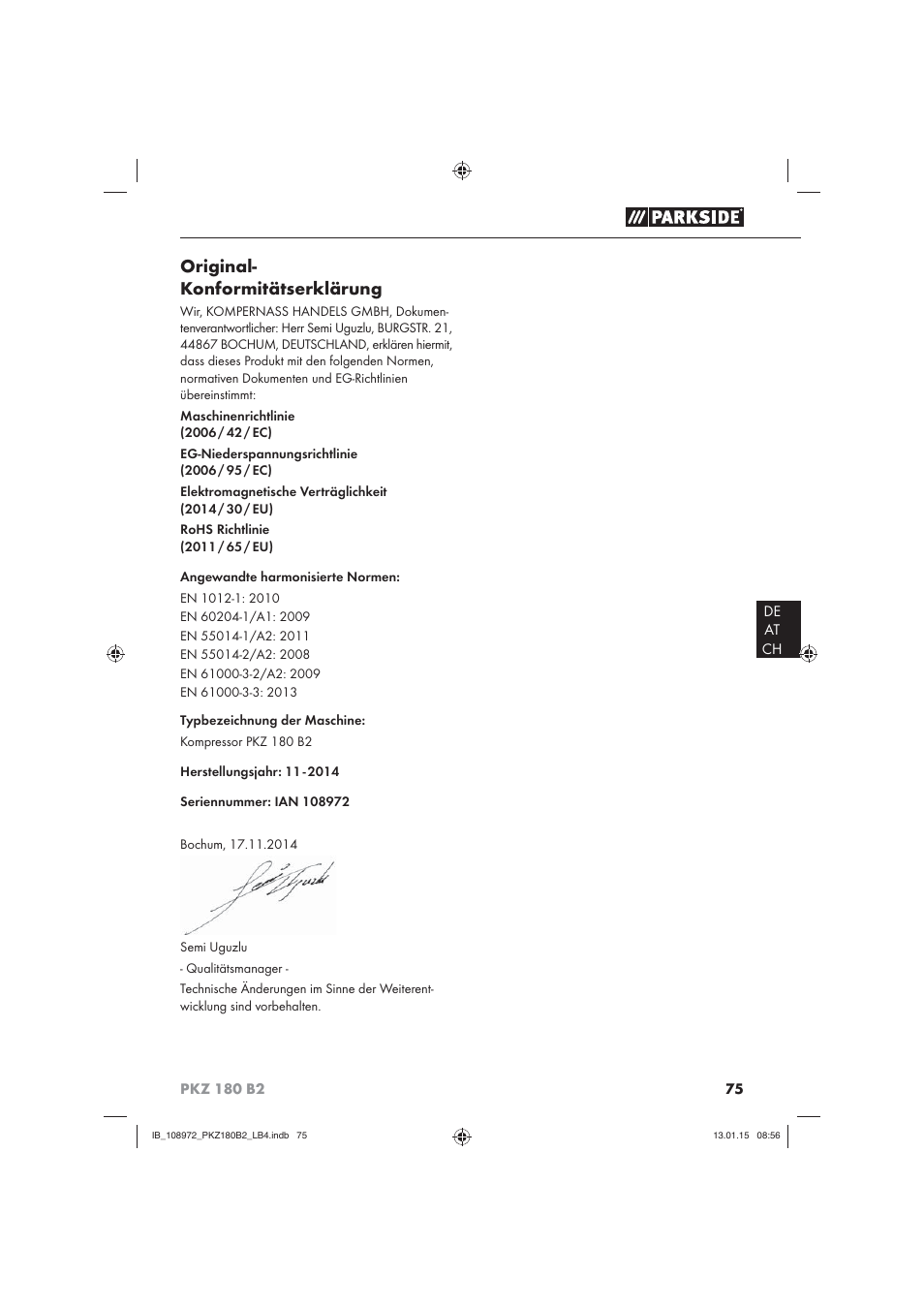 Original- konformitätserklärung | Parkside PKZ 180 B2 User Manual | Page 78 / 80