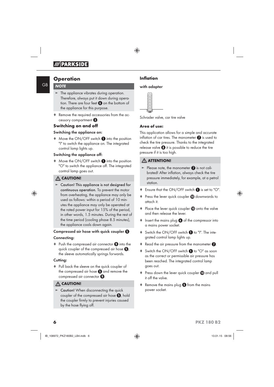 Operation | Parkside PKZ 180 B2 User Manual | Page 9 / 80