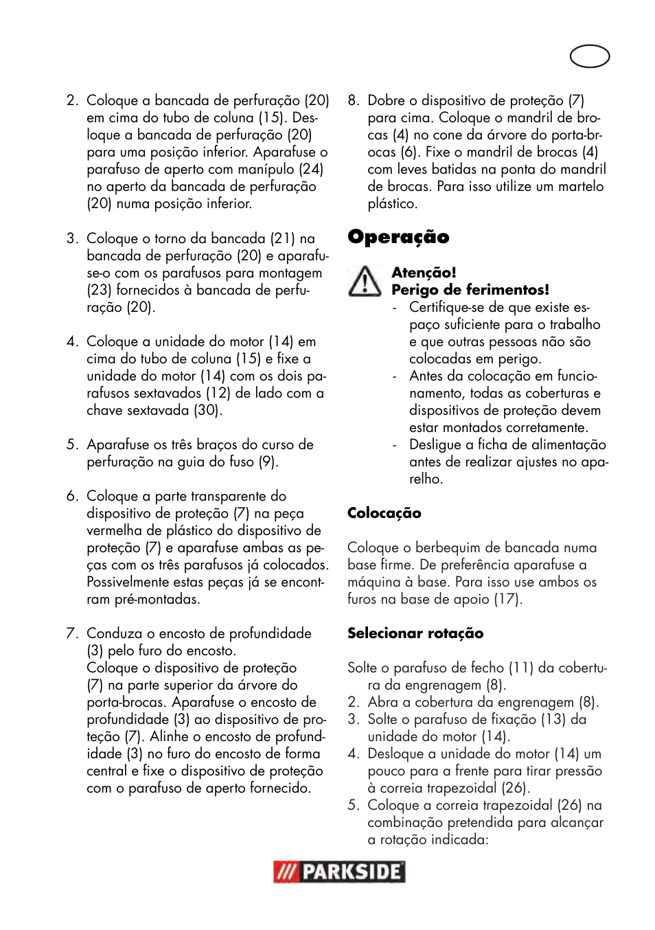 Operação | Parkside PTBM 500 A1 User Manual | Page 43 / 90